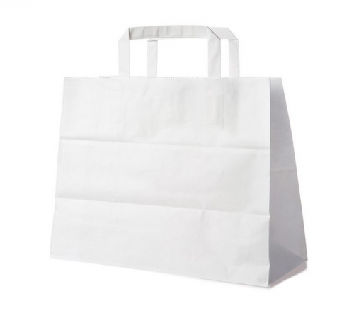 Papírová taška s plochým uchem - 32+16x27 cm, bílá, 1 ks