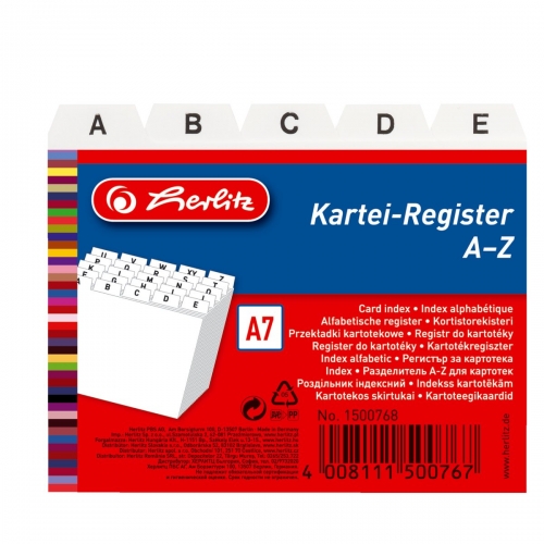 Plastový rozdružovač do kartotéky - A7, bílý, abecední A-Z