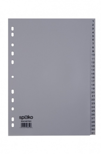 Plastový rozdružovač A4 Spoko - šedý, děrování, číslování 1-31