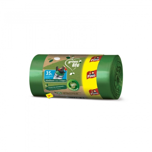 Recyklovaný sáček do koše 35 l Fino LD Green Life - 50x55+13 cm, 25 my, zelený, 22 ks