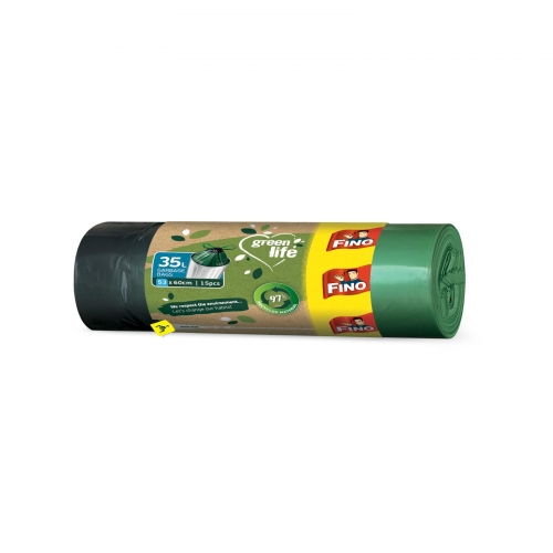 Recyklovaný zatahovací sáček do koše 35 l Fino LD Green Life - 53x60 cm, 25 my, zelený, 15 ks