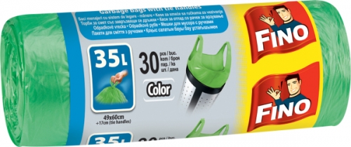 Zavazovací sáček do koše 35 l Fino Color - s uchy, 8 my, zelený, 30 ks