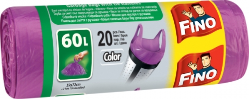 Zavazovací sáček do koše 60 l Fino Color - s uchy, 13 my, fialový, 20 ks