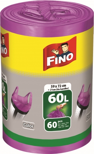 Zavazovací sáček do koše 60 l Fino Color BIG - s uchy, 13 my, fialový, 60 ks