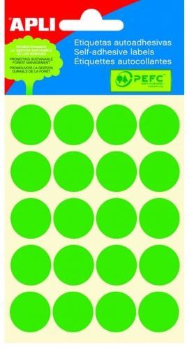 Kulaté samolepící etikety Apli - průměr 19 mm, zelené, 100 ks