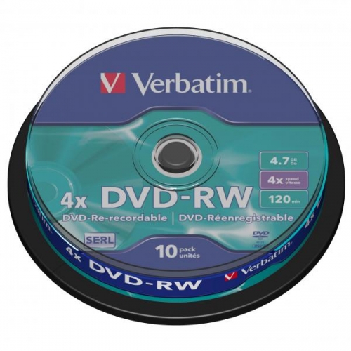 DVD-RW Verbatim SERL 4,7 GB - 4x, bez možnosti potisku, cake box, 10-pack