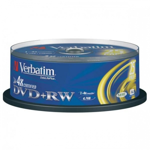 DVD+RW Verbatim SERL 4,7 GB - 4x, bez možnosti potisku, cake box, 25-pack