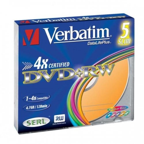 DVD+RW Verbatim SERL 4,7 GB - 4x, bez možnosti potisku, slim box, 5-pack