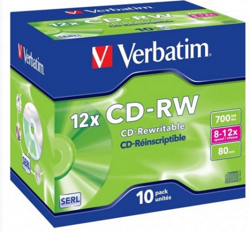 CD-RW Verbatim SERL 700 MB - 8-12x, bez možnosti potisku, jewel box, 10-pack