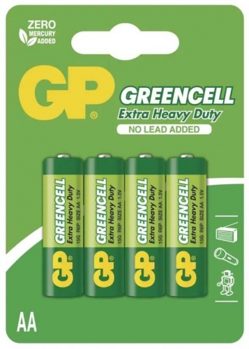 Zinkochloridové baterie GP Greencell 1,5 V - tužkové, R6, AA, 4 ks