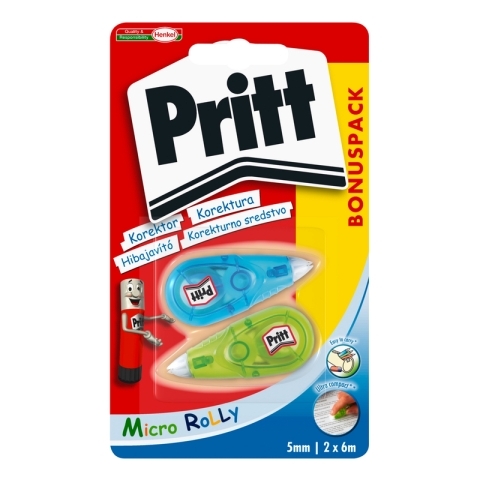 Korekční strojek Pritt Micro Rolly - 5 mm x 6 m, mix barev, 2 ks