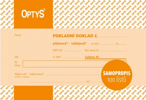 Univerzální pokladní doklad Optys - samopropisovací, A6, 100 listů