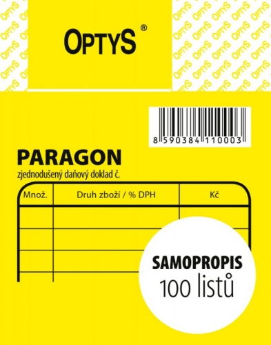 Paragon-Daňový doklad Optys - samopropisovací, 7,5x9,5 cm, 100 listů