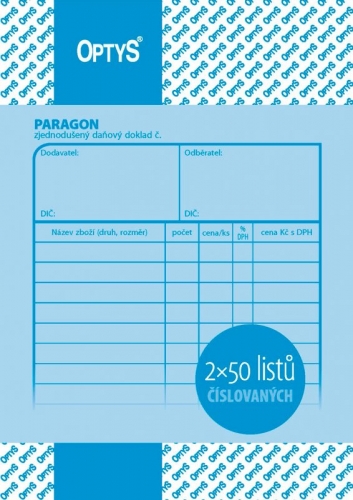 Paragon-Daňový doklad Optys - A6, 2x50 listů