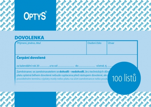 Dovolenka Optys - odpracované hodiny, A6, 100 listů