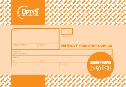 Příjmový pokladní doklad se stvrzenkou Optys - samopropisovací, A6, 2x50 listů