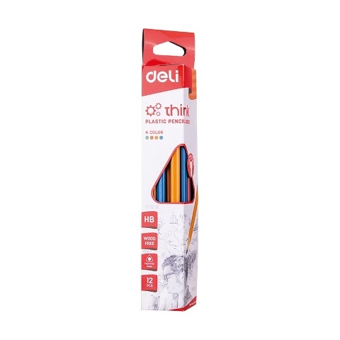 Grafitová tužka Deli Think EU50000 - s gumou, HB, trojhranná, mix barev