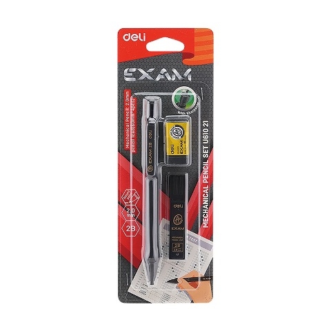 Sada posouvací tužka Deli EU61021 - 2 mm, gumlový úchop + náplň a guma